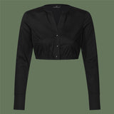 Dirndlbluse ALBA Langarm V-Ausschnitt - 08/schwarz