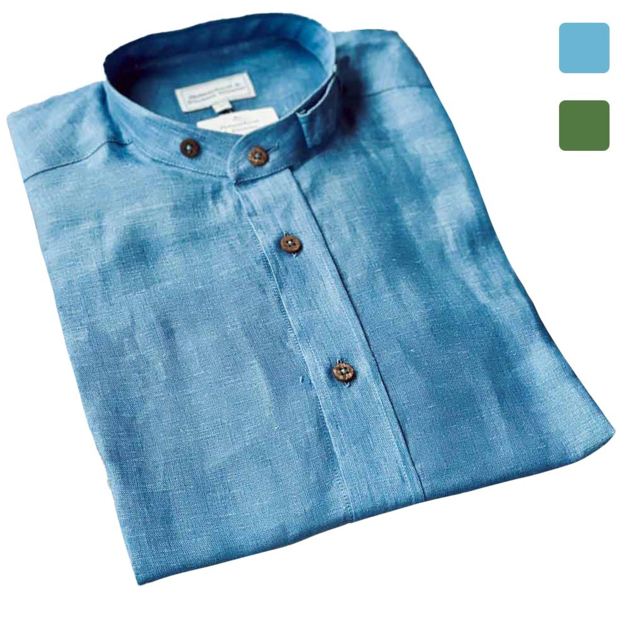 Herrenpfoad Leinen mit Stehkragen - 02/blau