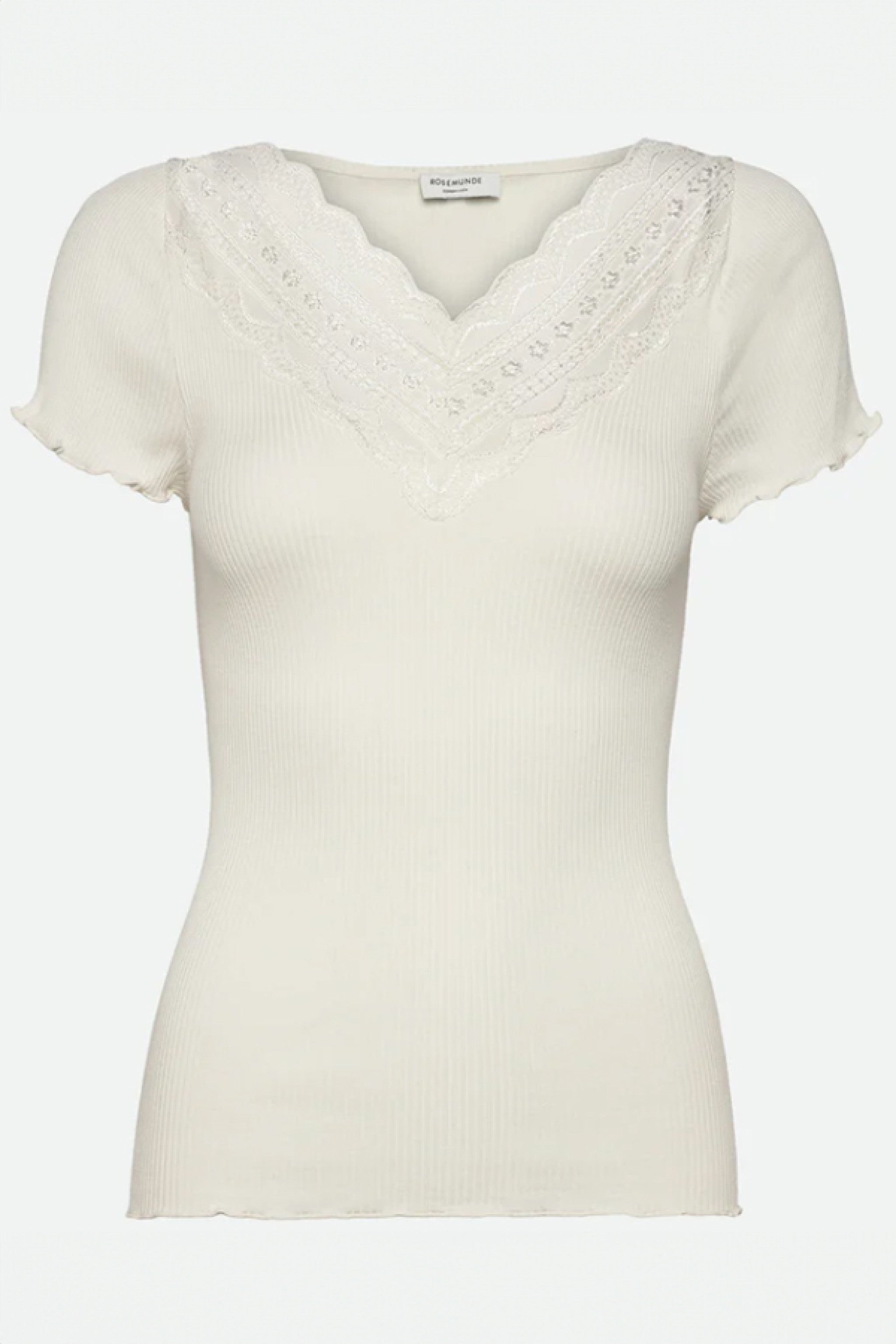 Kurzarmshirt BENITA mit Spitzen-V-Aus - 051/dried