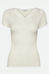 Kurzarmshirt BENITA mit Spitzen-V-Aus - 051/dried
