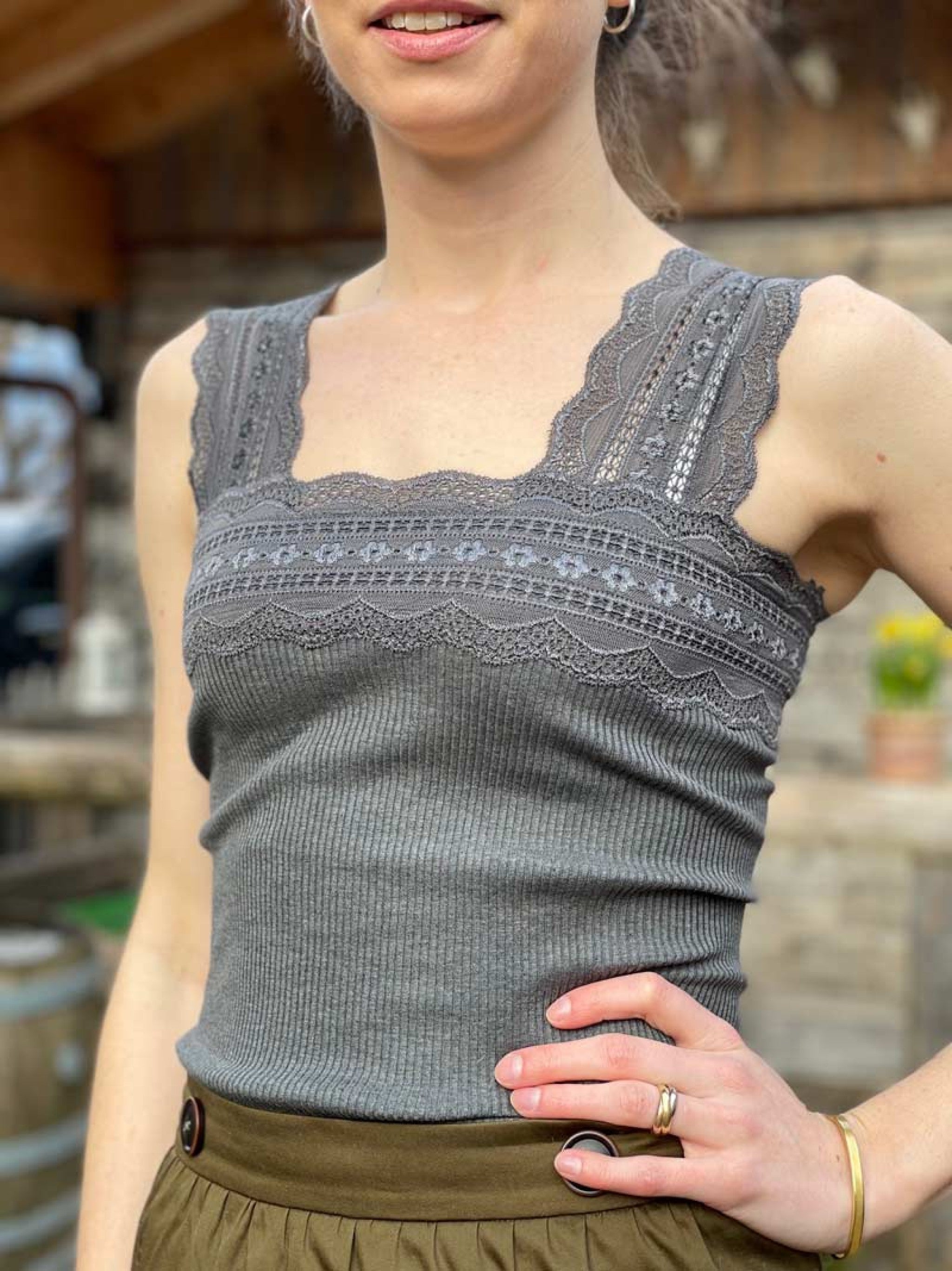 Spitzentop - 821/brown melange