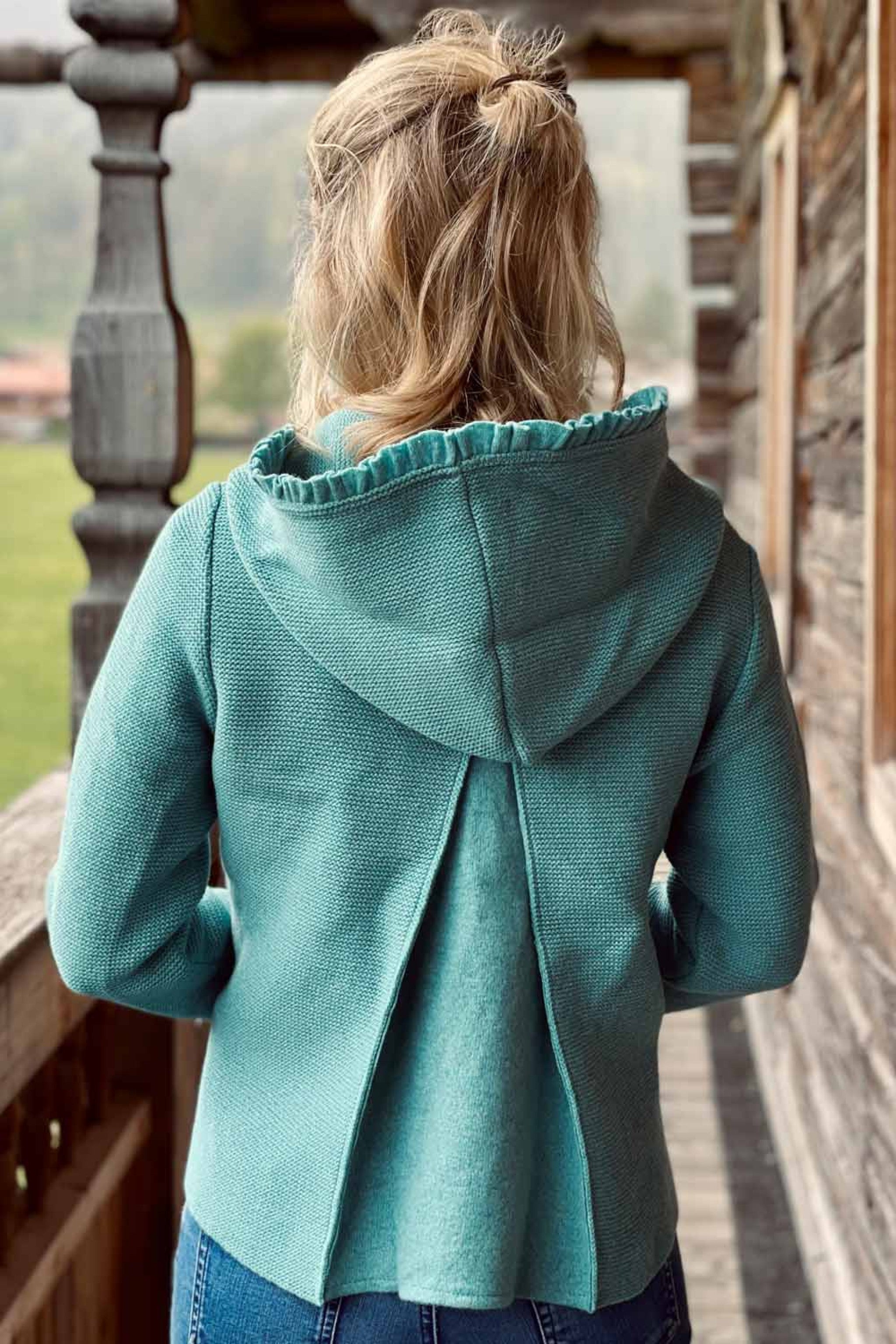 Damen-Kapuzenstrickjacke mit Kellerfa - 40987/aqua