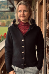 Damen-Kapuzenstrickjacke mit Blümchen - 40983/schw