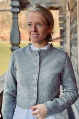 Damen-Strickjacke mit Rüschenkragen - 30988/braun