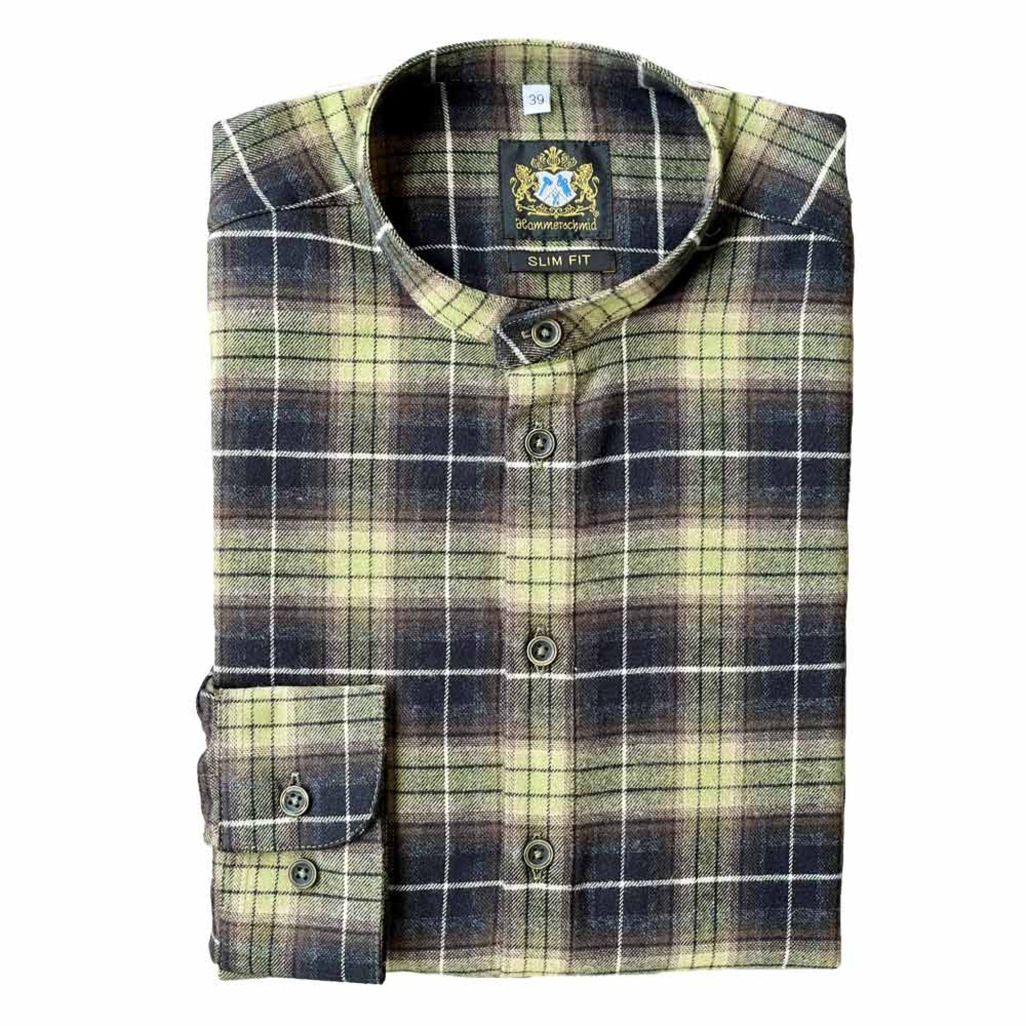 Herrenpfoad Flanell kariert mit Stehkragen