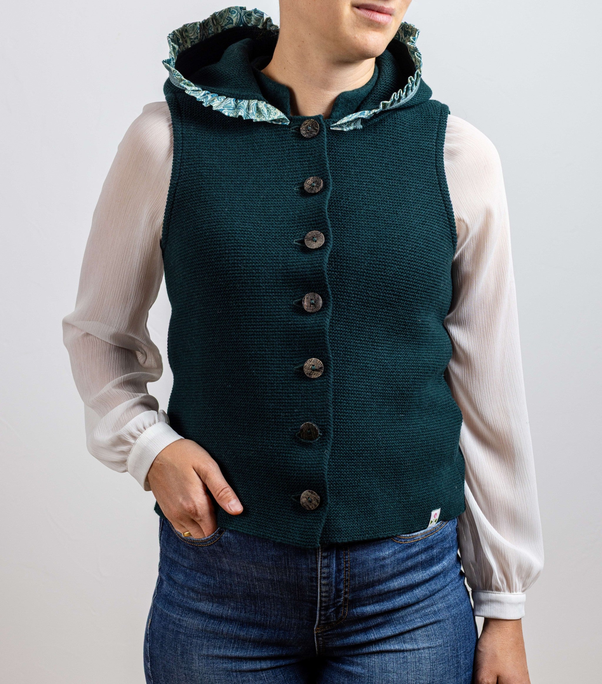 Damen Kapuzenstrickweste mit Borte