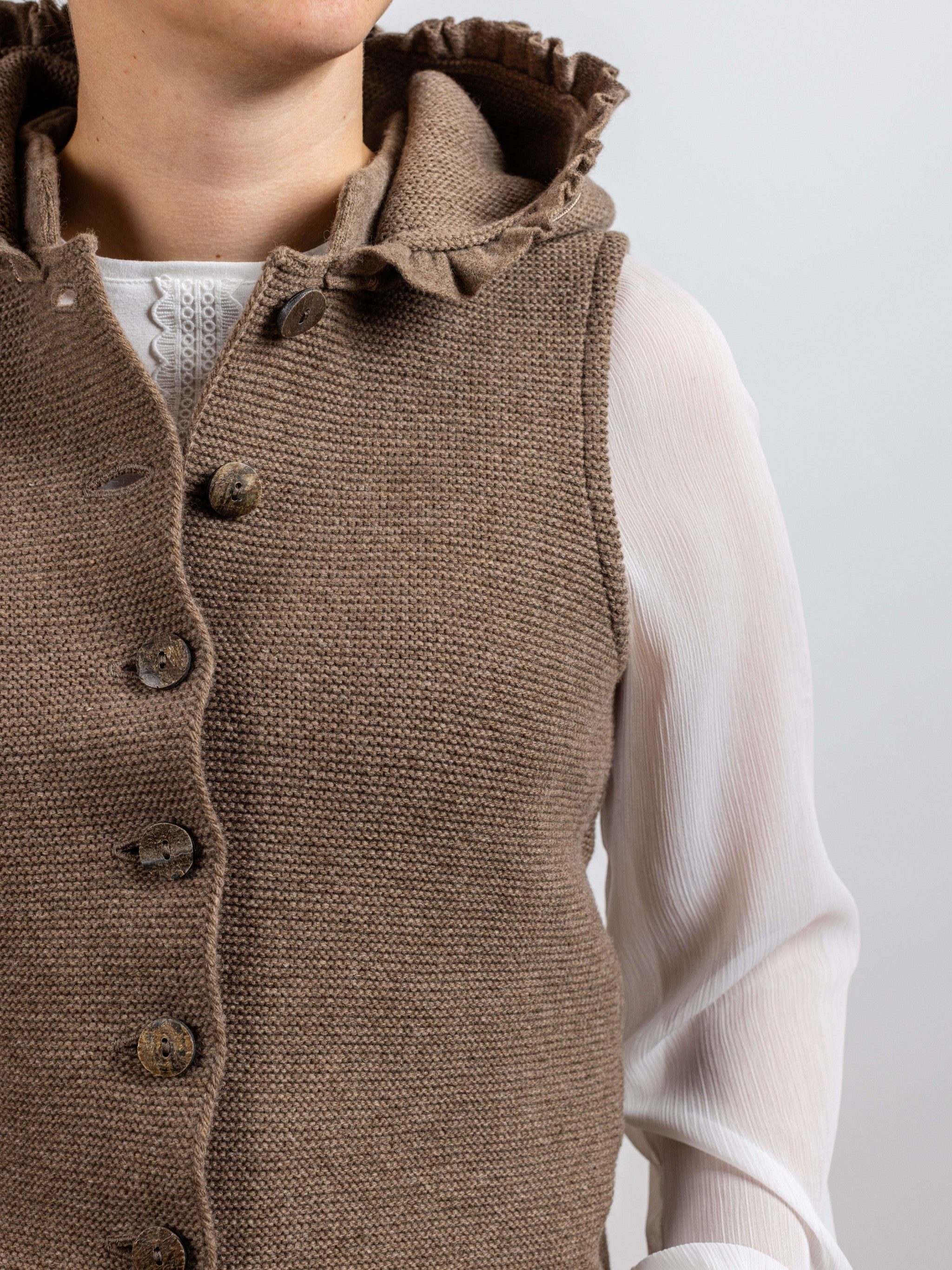 Damen Kapuzenstrickweste mit Borte