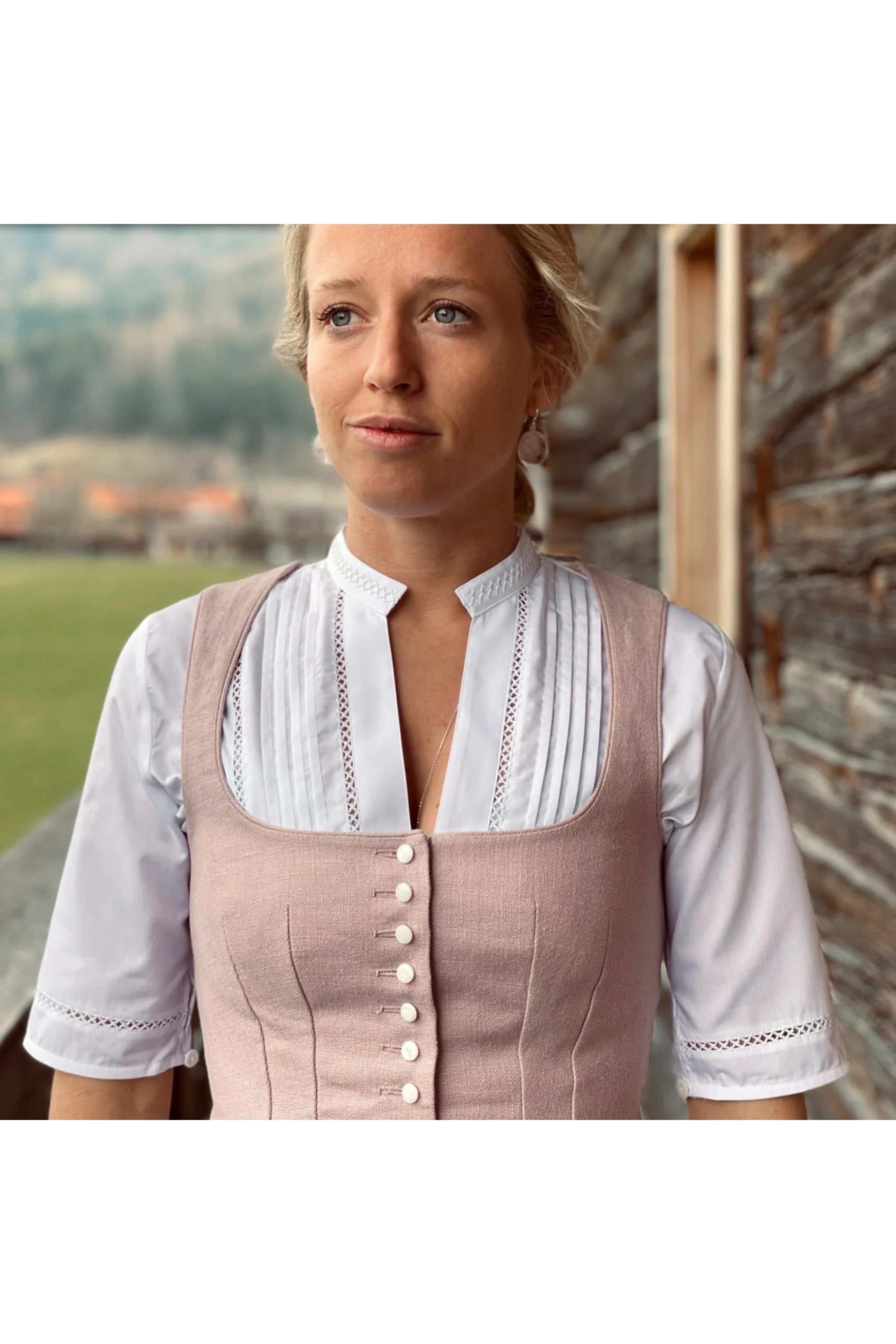 Dirndlbluse Kurzarm mit Biesen und Kr - 11/weiß