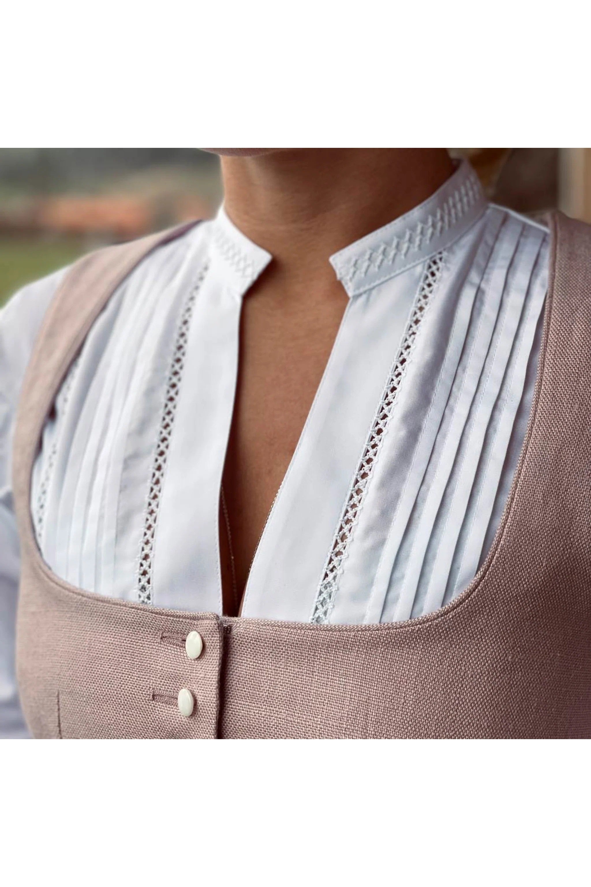 Dirndlbluse Kurzarm mit Biesen und Kr - 11/weiß