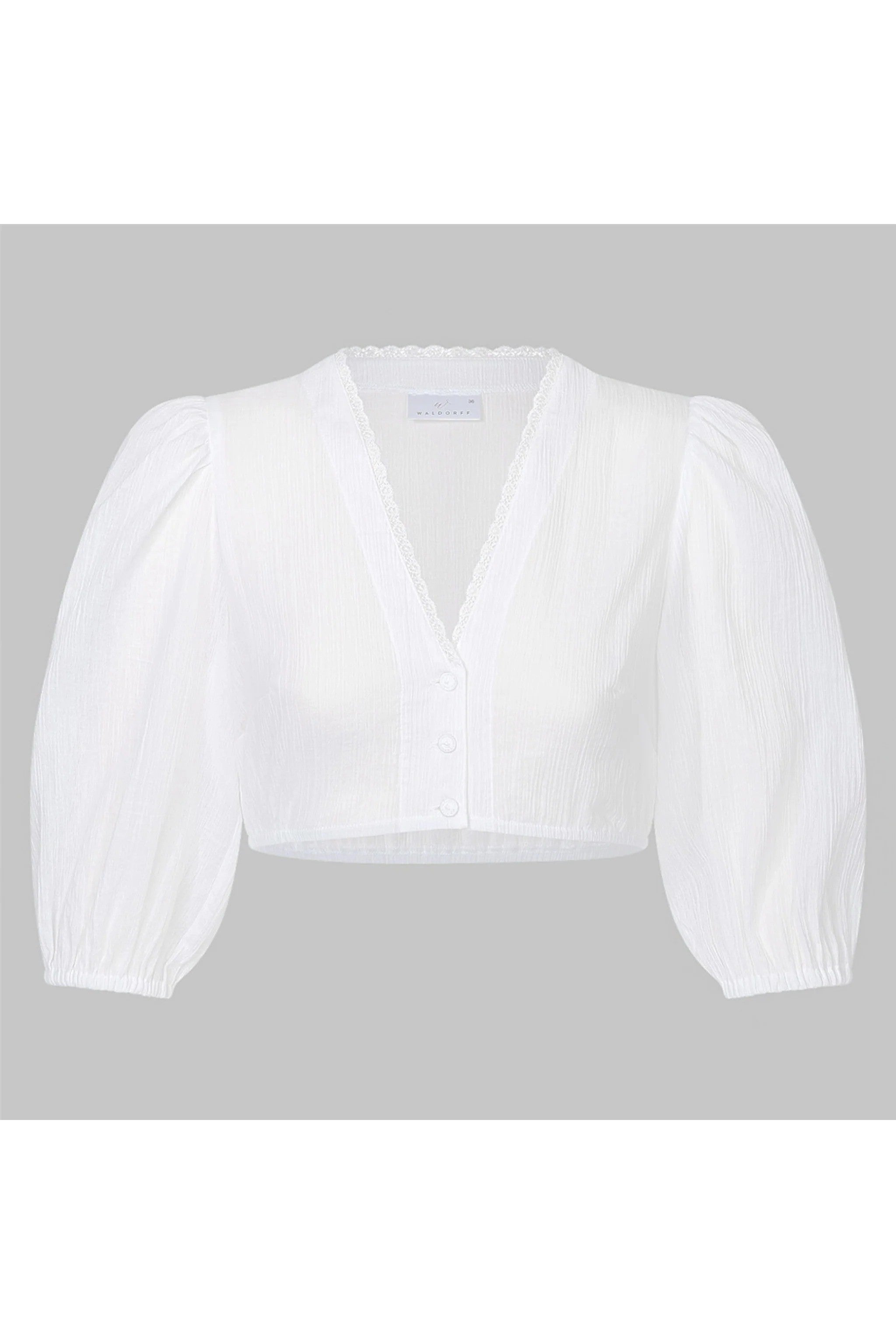 Krepp-Dirndlbluse RITA mit V-Ausschni - 04/weiß