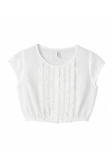 Dirndlbluse Kurzarm mit Rüschendetail - 11/weiß