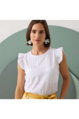 Bluse mit Flügelarm aus Stickbaumwoll - 04/weiß