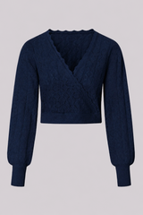 Damenpullover PADMA in Wickeloptik - 19/marine