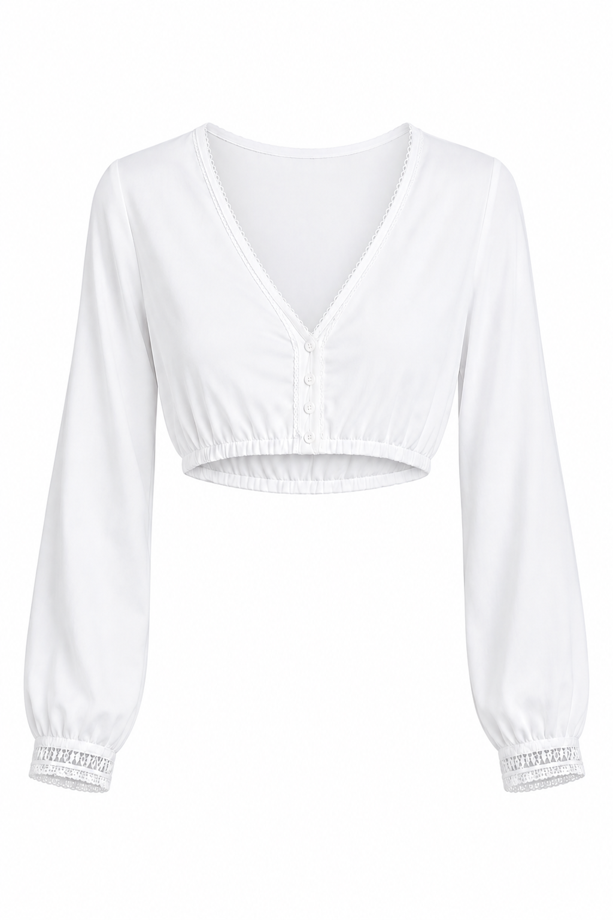 Dirndlbluse Langarm m. Spitzenborte