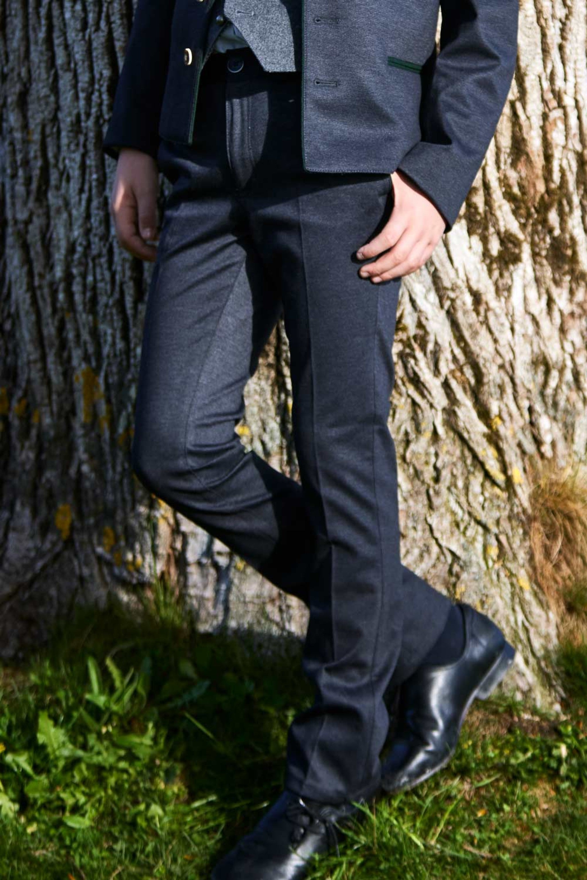 Kinder-Hose m. Gürtelschlaufen Jersey - 3/anthrazi
