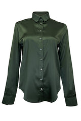 Langärmlige Seiden-Hemdbluse - 40/grün