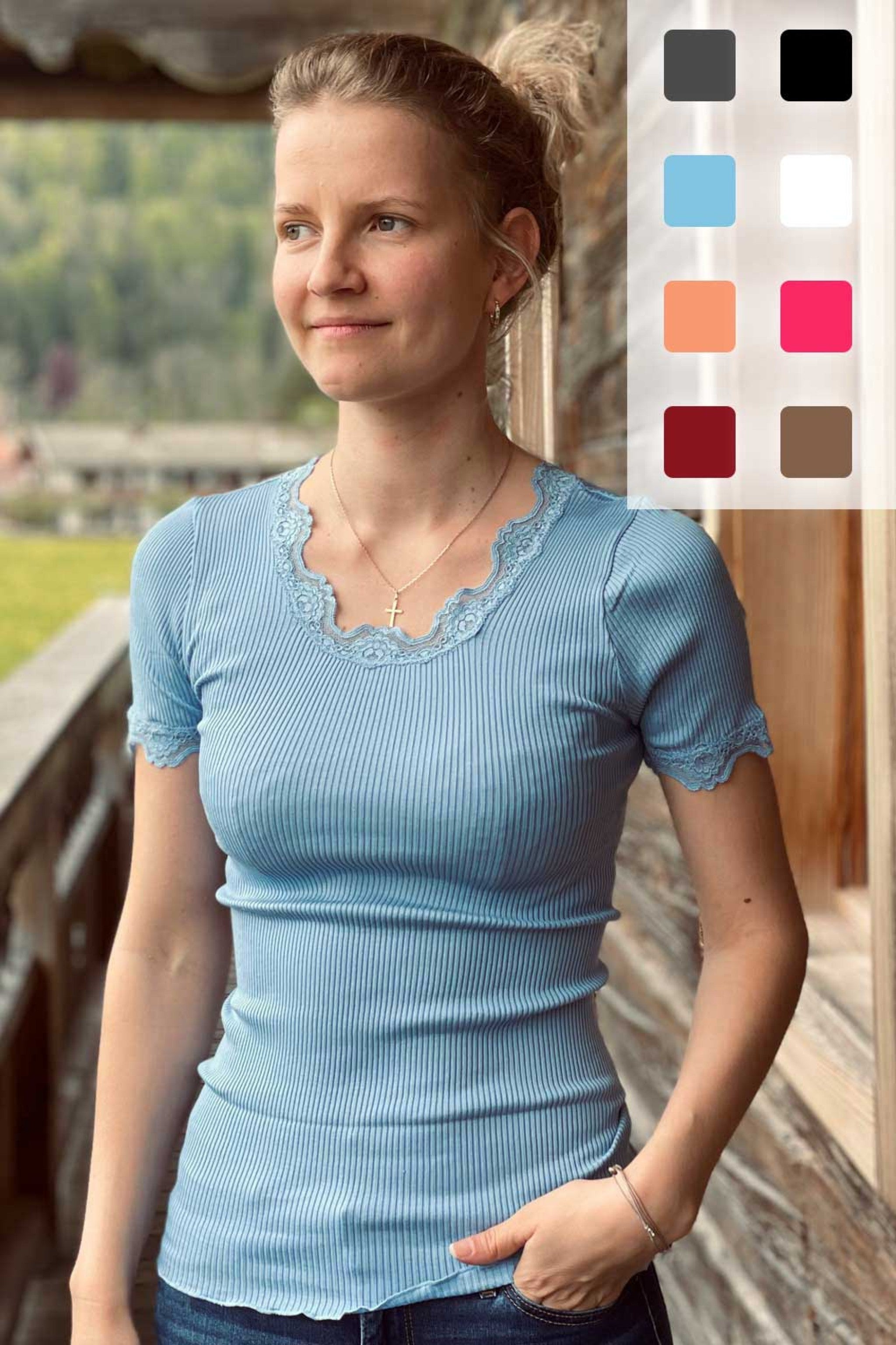 Kurzarm T-Shirt BABETTE - 830/dark sand