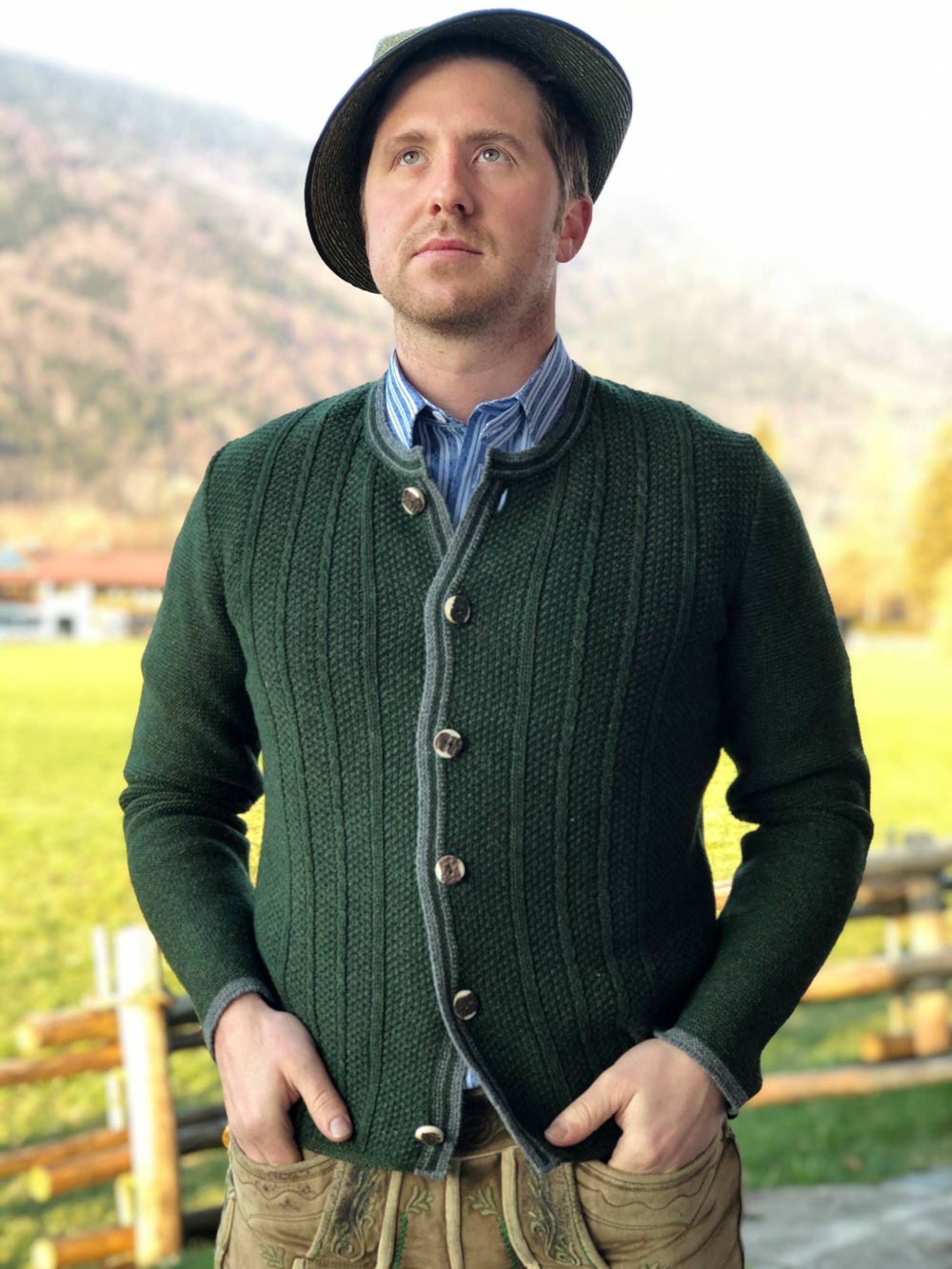 Herren-Strickjacke - 40527/320/grün/grau