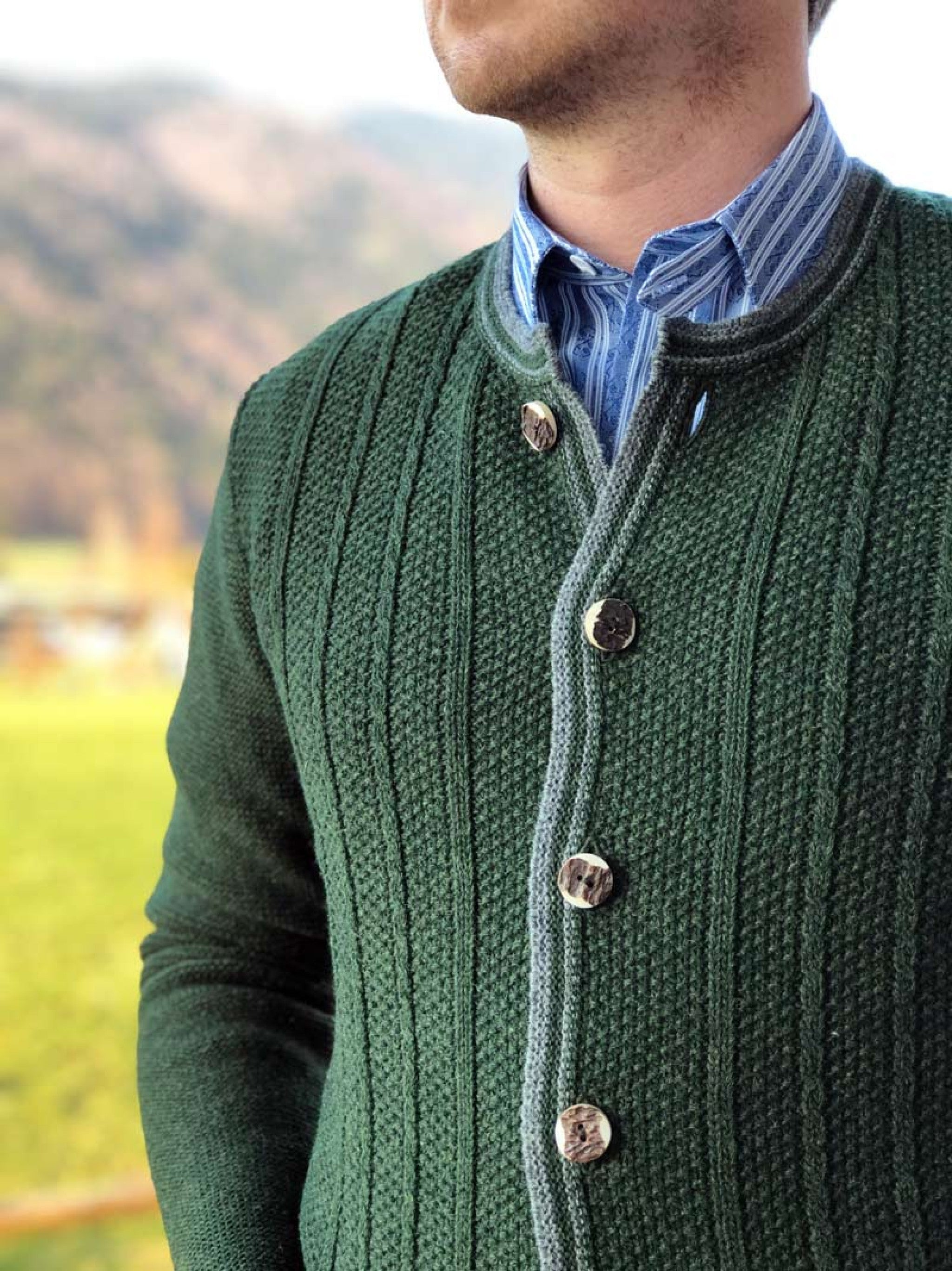 Herren-Strickjacke - 40527/320/grün/grau