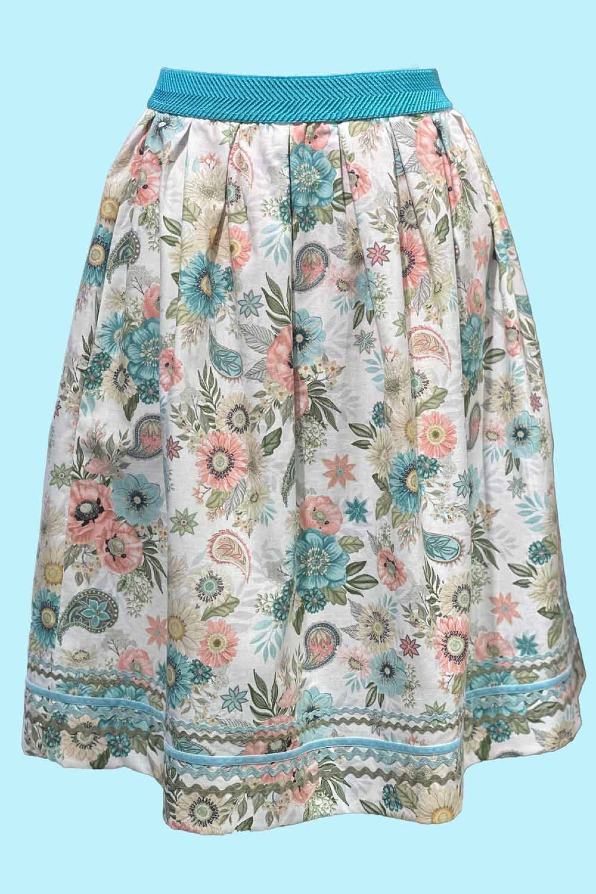 Handgmacht | Rock BARBARA Vintage-Blu - weiß-rosa-