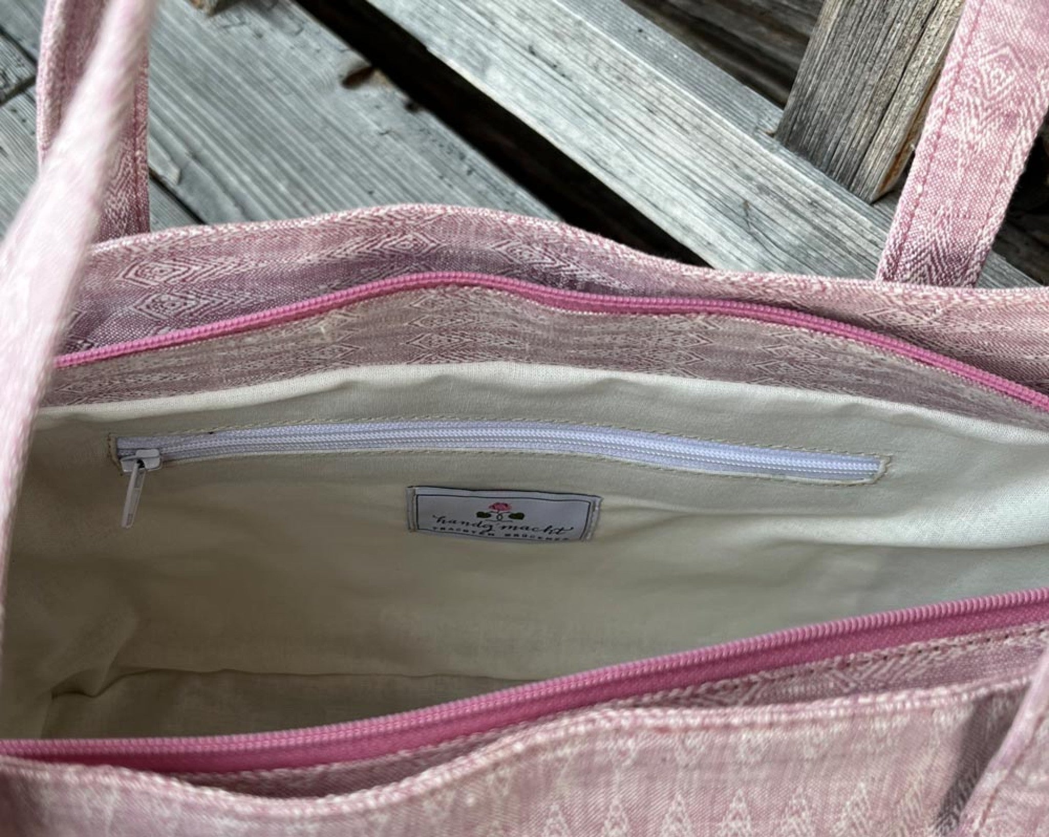 Handgmacht | Handtasche klein Leinen - rosa/rosa