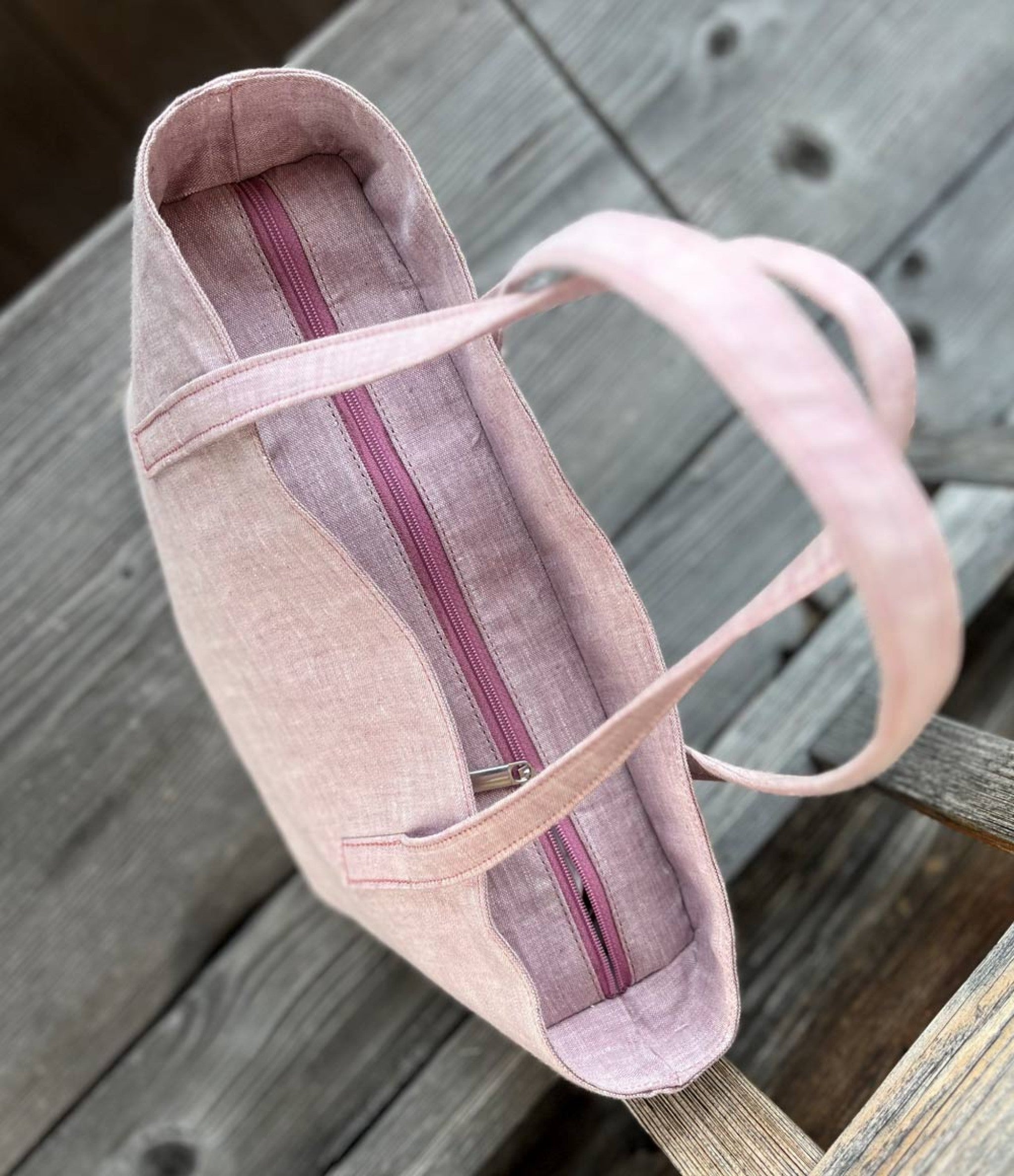 Handgmacht | Handtasche klein Leinen - rosa/rosa