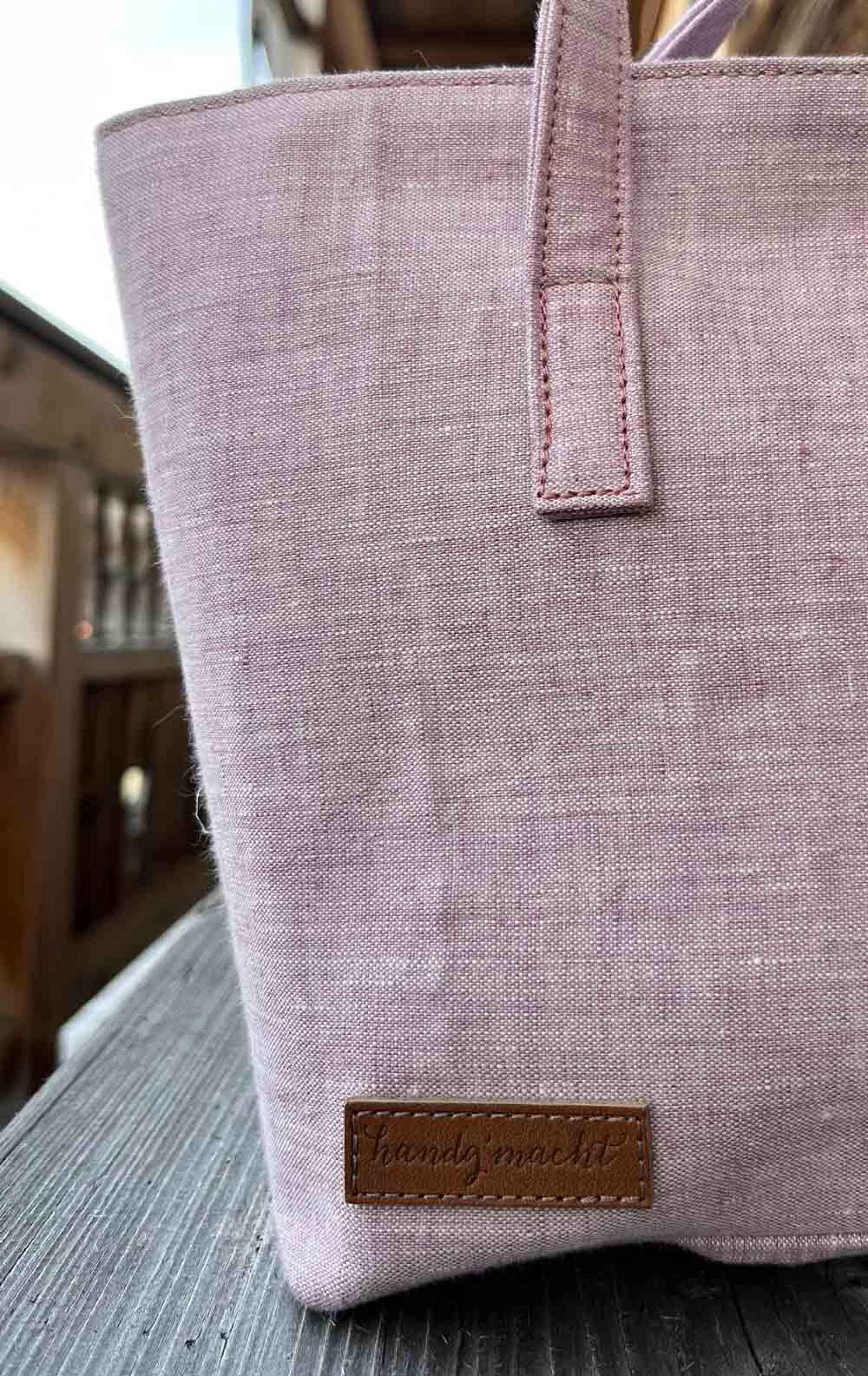Handgmacht | Handtasche klein Leinen - rosa/rosa