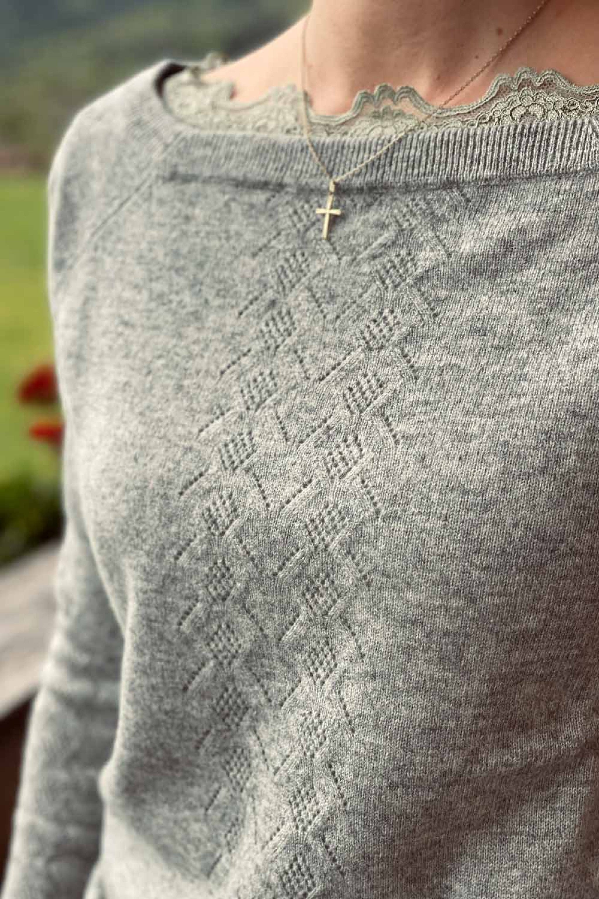 Pullover weiter Kragen - 008/light grey melange